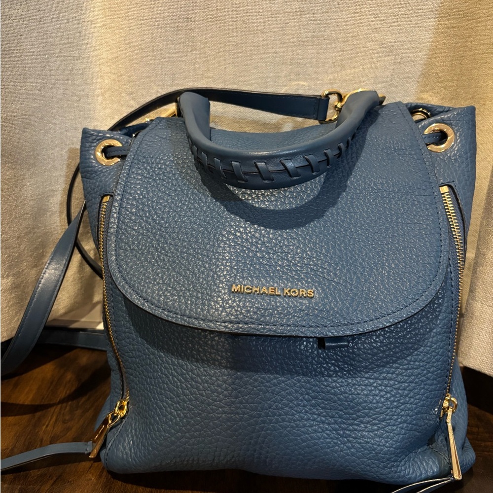 Michael Kors Denim Blue Pebbled Leather Backpack